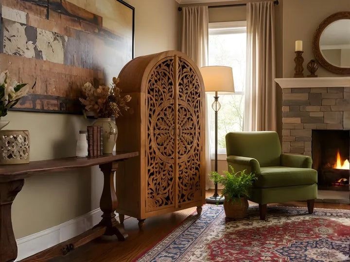 Hand-Carved Almirah – Solid Mango Wood Storage Cabinet,Custom Size