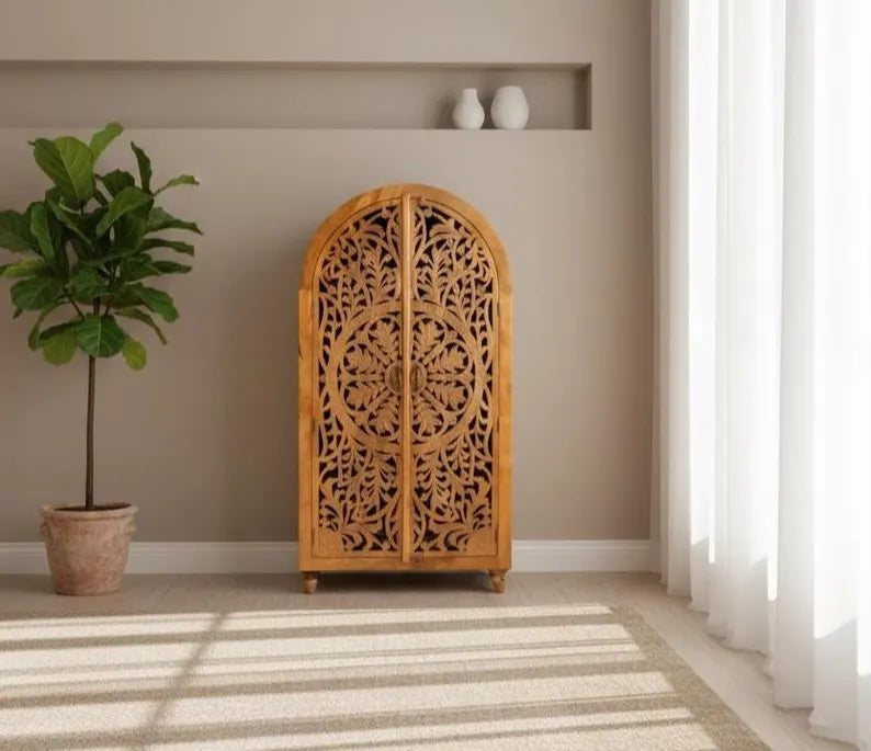 Hand-Carved Almirah – Solid Mango Wood Storage Cabinet,Custom Size