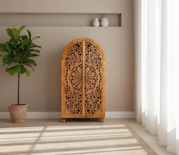 Hand-Carved Almirah – Solid Mango Wood Storage Cabinet,Custom Size