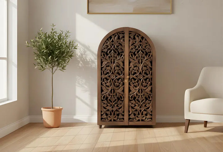 Hand-Carved Almirah – Solid Mango Wood Storage Cabinet,Custom Sizes