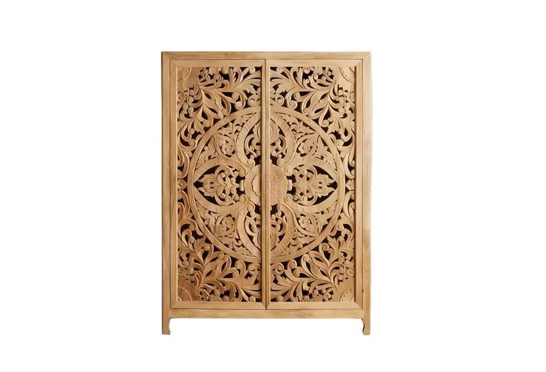 Hand-Carved Solid Mango Wood Armoire, Clothes Storage