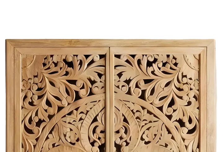 Hand-Carved Solid Mango Wood Armoire, Clothes Storage