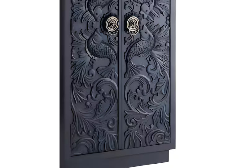 Hand-Carved Mango Wood Armoire, Indian Almirah, Wardrobe