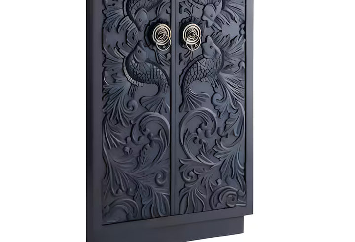 Hand-Carved Mango Wood Armoire, Indian Almirah, Wardrobe