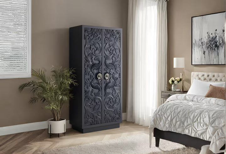 Hand-Carved Mango Wood Armoire, Indian Almirah, Wardrobe